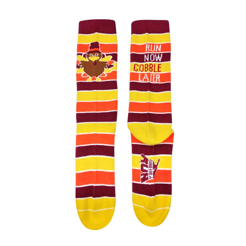 Run Now Gobble Later (Yellow/Orange/Brown) Printed Mid Calf Socks | Running Socks by Gone For a Run | Multiple Sizes One Size - BeesActive Australia