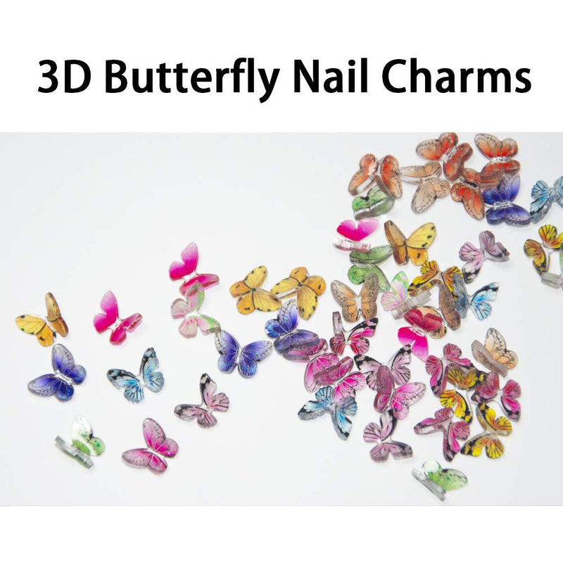 48Pcs Butterfly Acrylic Nails 3D Butterfly Nail Charms Glitter Clear Butterfly Nail Designs 2021 White Blue Colorful Butterfly Acrylic for Nail Art Decoration & DIY Crafting Design - BeesActive Australia