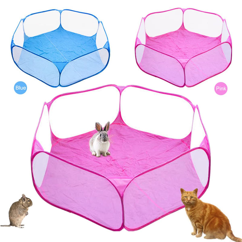 Guinea Pig Playpen - Portable Small Animals Rabbit Cage Pop Open Outdoor/Indoor Exercise Fence Yard Fence for Hamster Guinea Pig Rabbit Bunny Ferret Chinchilla Bearded Dragon Hedgehog(Pink) - BeesActive Australia