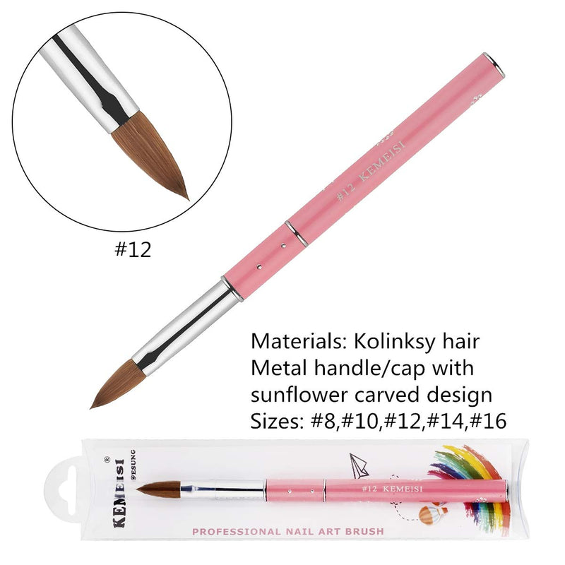 KEMEISI Kolinksy Nail Brush Sunflower Pink Handle Sable Acrylic Brush Factory Direct Crimped 8,10,12,14,16 (#12) #12 - BeesActive Australia