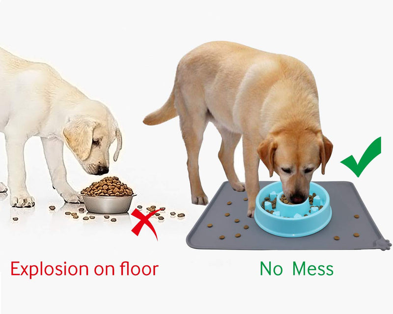 Joytale Dog Cat Food Mat, Large (21" x 14") or Medium (18.5" x 12") Silicone Waterproof Pet Bowl Mat, Non Slip Pet Bowl Mats Placemats Small (Pack of 1) Grey - BeesActive Australia