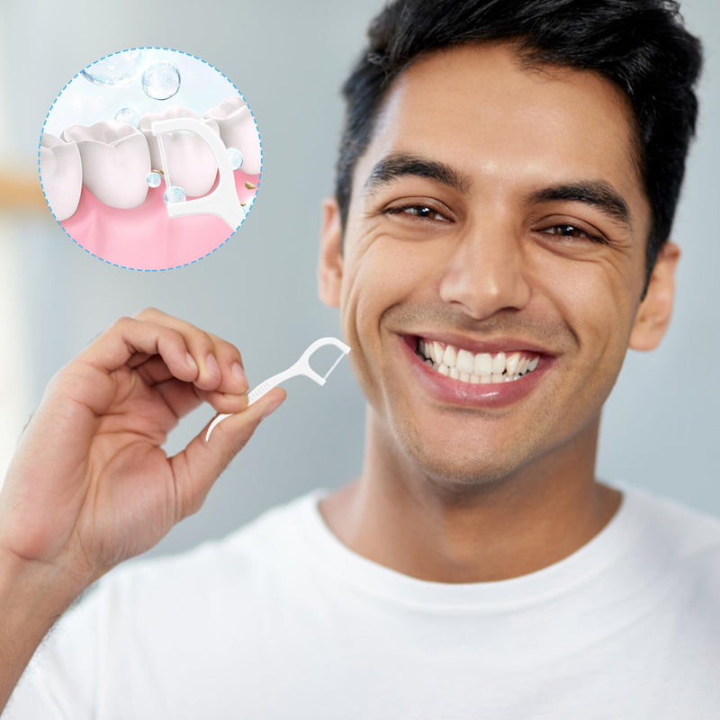 200 Pcs Dental Floss, Twin-Line Floss Picks Dental Floss Sticks Disposable Dental Floss Toothpick, 2 in 1 Interdental Floss Sticks with Portable Cases Toothpicks Sticks for Teeth Cleaning - BeesActive Australia