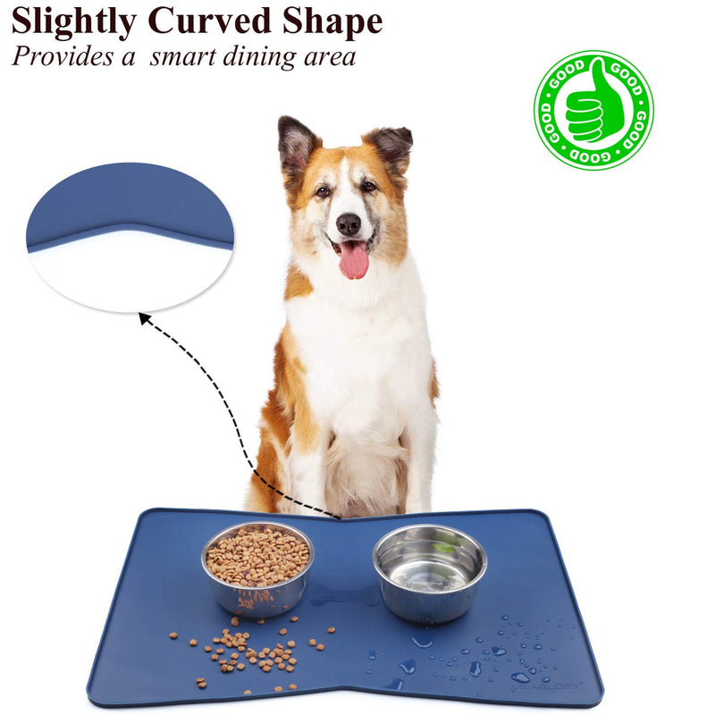 Vivaglory Pet Food Mat 24" L x 16" W or 19" L x 12" W, Waterproof & Anti-Slip Dog Food Bowl Mats with Raised Edge, Anti-Messy Bowknot-Shape & Whale-Shape Placemat for Dogs Cats 24"x16"(Bowknot-shape) Navy Blue - BeesActive Australia