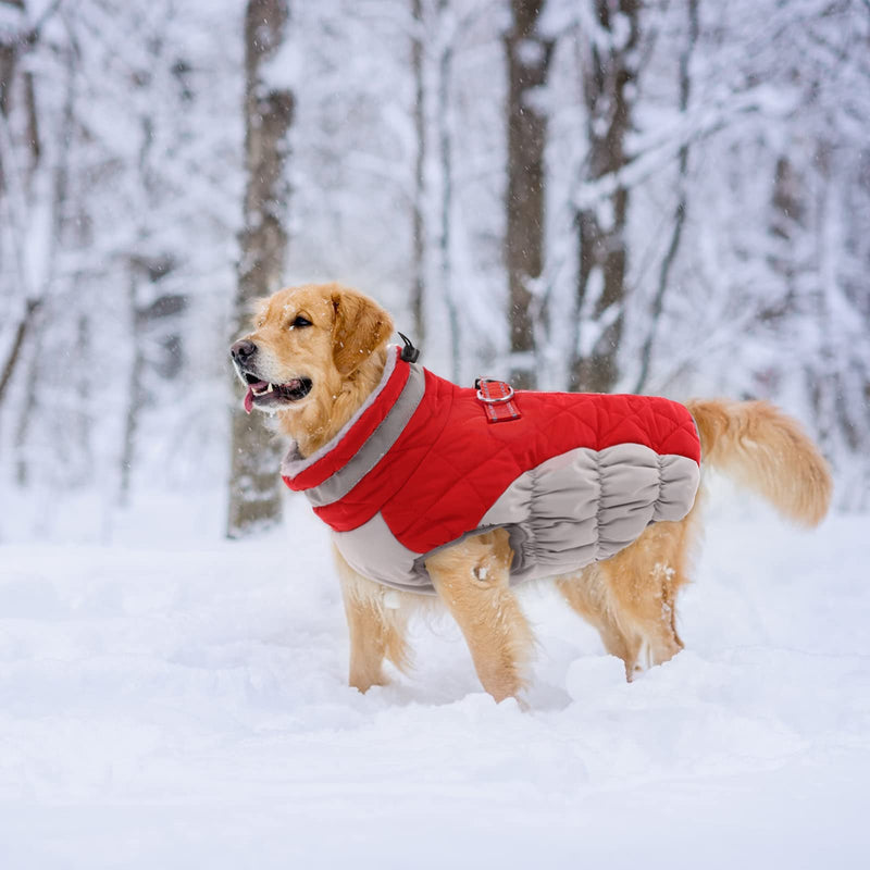 Lelepet Warm Dog Winter Coat Cold Weather Jacket Windproof Reflective Turtleneck Dog Vest with Plush Neckline D-Ring for Leash Thick Fleece Lining Dog Jacket Pet Apparel for Small Medium Large Dogs Red - BeesActive Australia