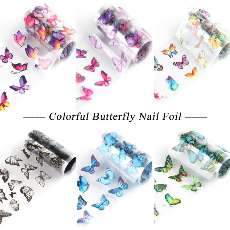 Butterfly Nail Art Foil Transfer Stickers 10 Rolls Butterfly Nail Art Decals Nail Decorations Supplies for Women Poly Nail Gel DIY Design Nail Transfer Tips Manicure Art Kit - BeesActive Australia