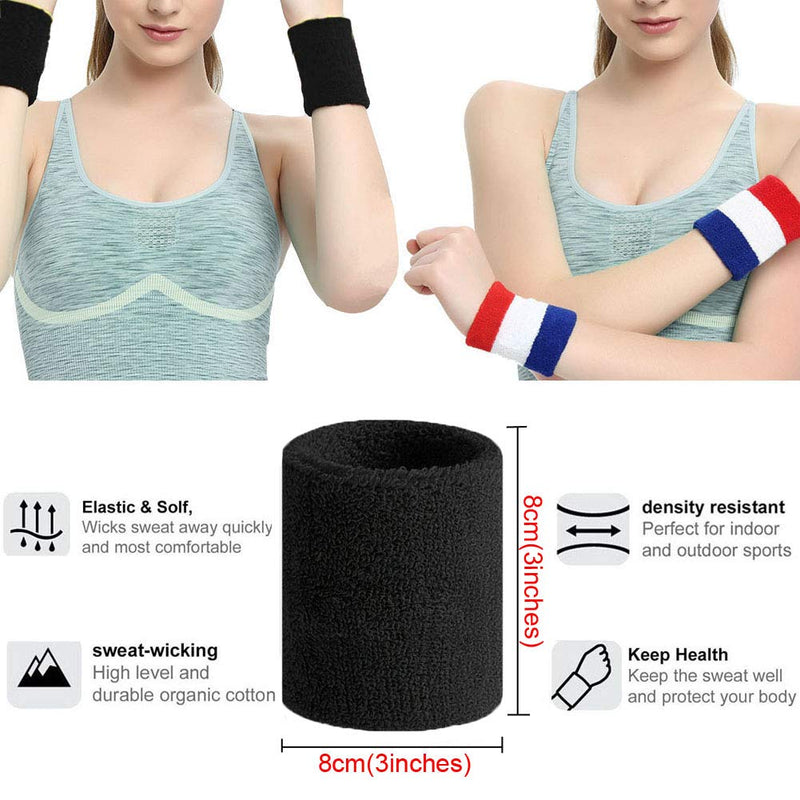 Hanerdun Wrist Sweatbands Thick Terry Cloth Wristbands for Men and Women Athletic Sweat Bands for Sports Tennis Gym Basketball 2Black/2Grey/2Blue(6 pieces) - BeesActive Australia
