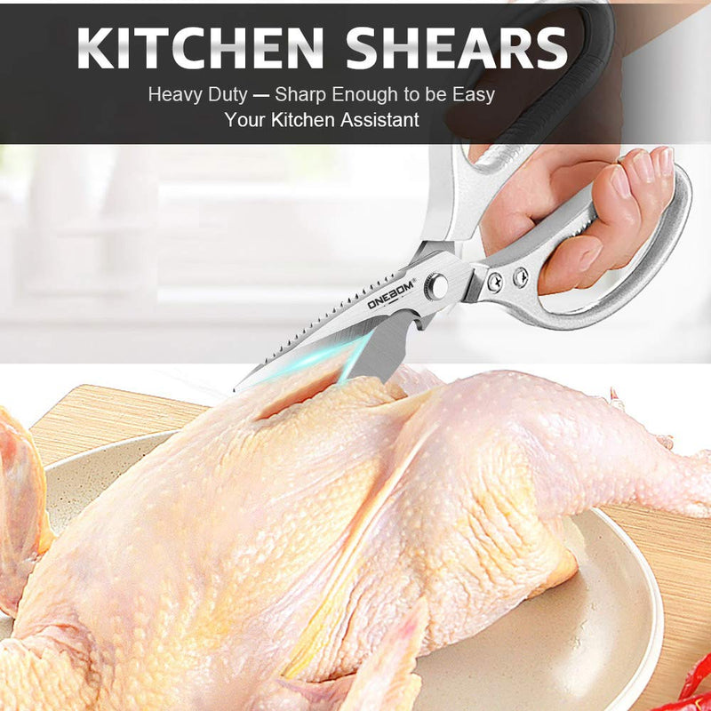 ONEBOM Kitchen Shears 2 Pack,Multi-Function Kitchen Scissors Heavy Duty Sharp 304 Stainless Steel, Sliver Apartment Kitchen Accessories Cooking Shears for Chicken,Meat,Fish,Poultry(Sliver) Silver - BeesActive Australia