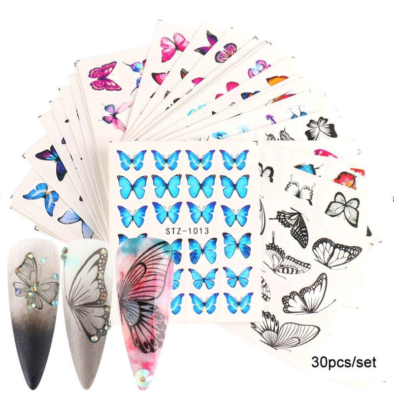 Butterfly Nail Art Decals Stickers Nail Accessories Decorations Nail Supplies Nail Stickers for Women Girls Butterfly Water Transfer Decals Manicure 30 Sheets - BeesActive Australia