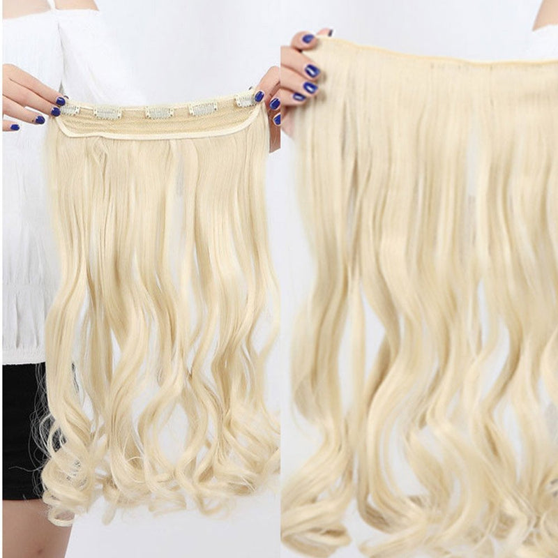 17"/43CM One Piece Clip In Hair Extensions Curly 120g Hairpieces 5 Clips Wavy Synthetic - Bleach Blonde 17 Inch - BeesActive Australia