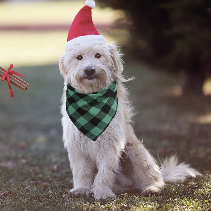 Kytely Buffalo Plaid Dog Bandanas, Triangle Reversible Pet Scarf for Boy and Girl Triangle Bibs for Small Medium Large Dog Cat Red+Green - BeesActive Australia
