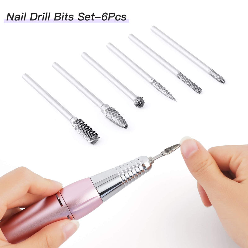 6pcs Nail Drill Bits Set for Acrylic Nails, 3/32 Inch Professional Nail Drill, Electric Nail File for Gel Nails Cuticles, Manicure, Pedicure Nail Art Tools - BeesActive Australia