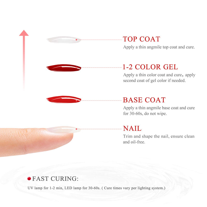 Gel Base and Top Coat Set, Angmile 6 Pcs 15ml Soak Off UV LED Clear Gel Polish Base and Top Coat, Glossy Shine Finish Long Lasting Gel Polish for Home and Salon Use - BeesActive Australia