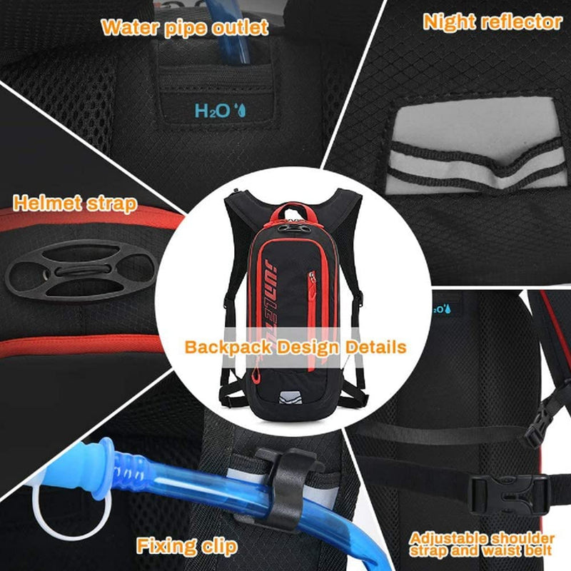 Clape Hydration Backpack with 2L Water Bladder, Small Mountain Bike Backpack Nylon Water Pack Lightweight Bicycle Daypack for Running, Hiking, Cycling, Camping OT04-Black/Red - BeesActive Australia