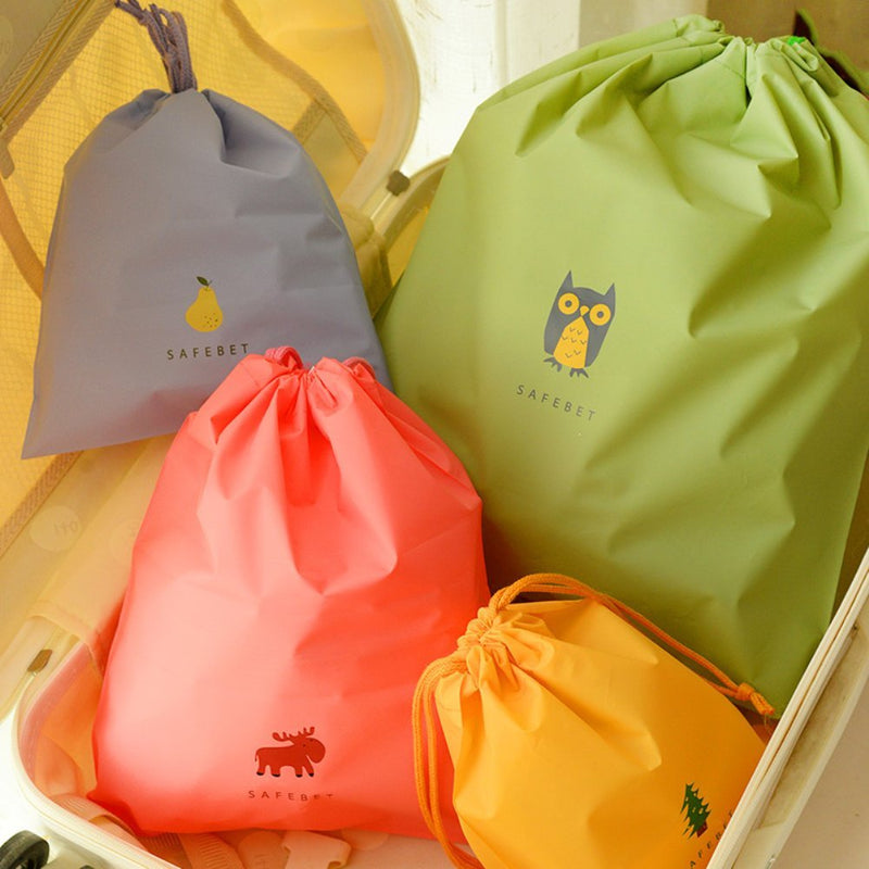 BINGONE Set of 5 Waterproof Drawstring Bag PE Plastic Folding Sport Home Travel Storage Use - BeesActive Australia