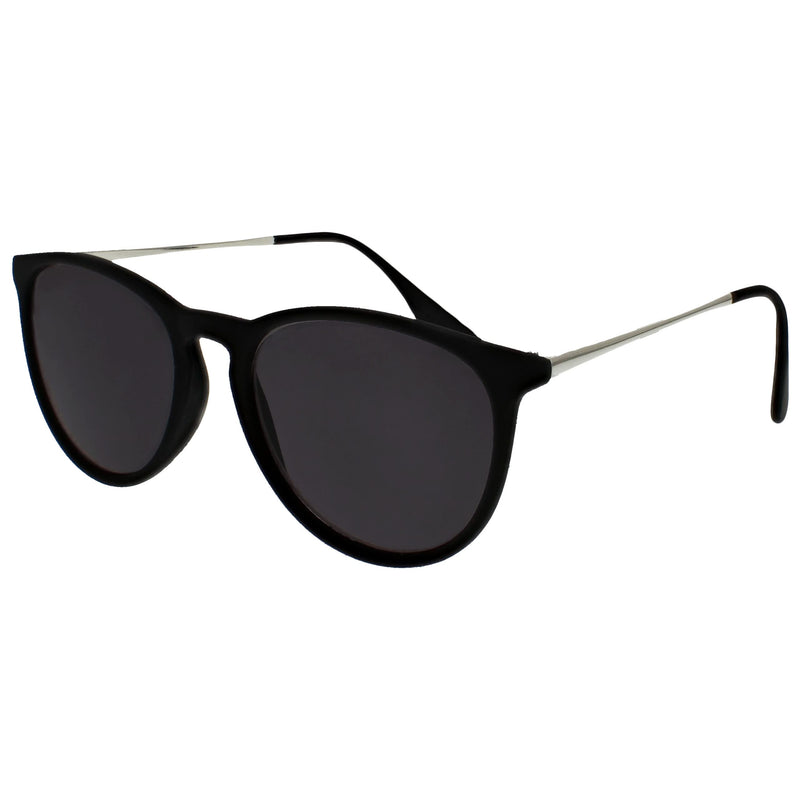 Opulize Jet Large Black Rubberized Silver Arms Mens Womens Sun Readers UV400 S96-1 +0.00 +0.00 Magnification Black Front Silver Arms - BeesActive Australia