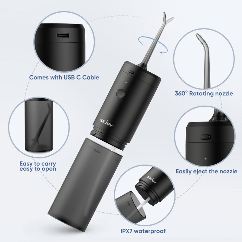 Water Flosser Dental Oral Irrigator Teeth Cleaner Portable Travel Rechargeable Cordless,IPX7 Electric Plaque Remover 3 Modes 3 Jet Tips 140ml Black - BeesActive Australia