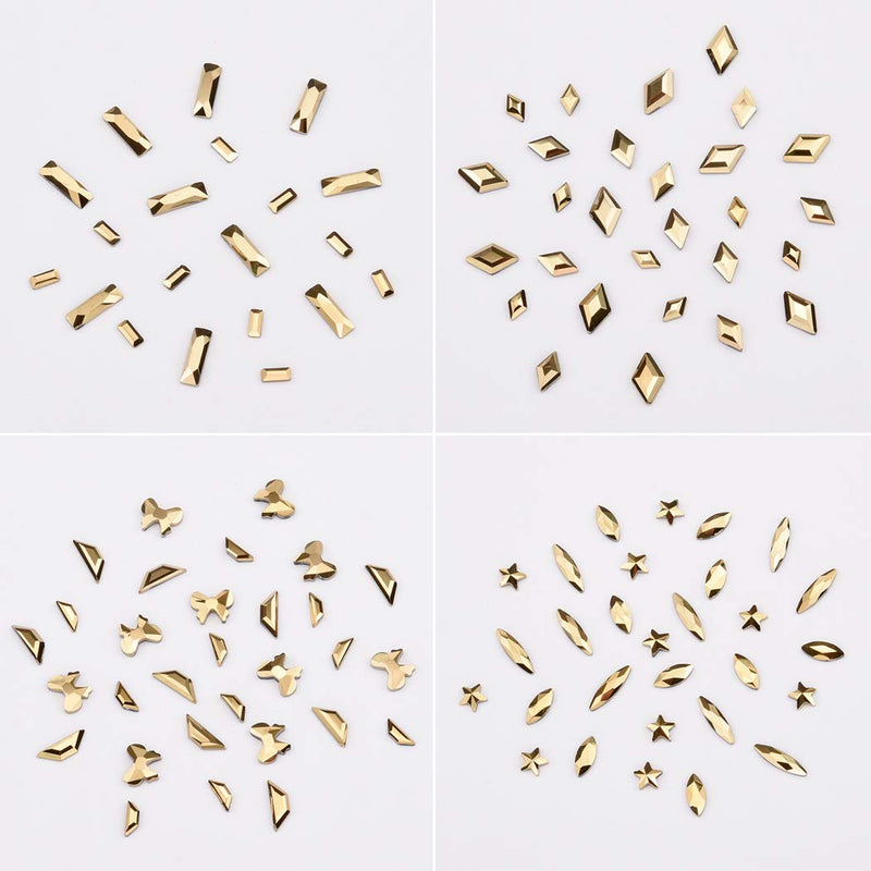 300pcs Gold Crystal Multi Shape Rhinestones For Nail Art Craft Mix 31 Style FlatBack 3d Stone Gems Set - BeesActive Australia