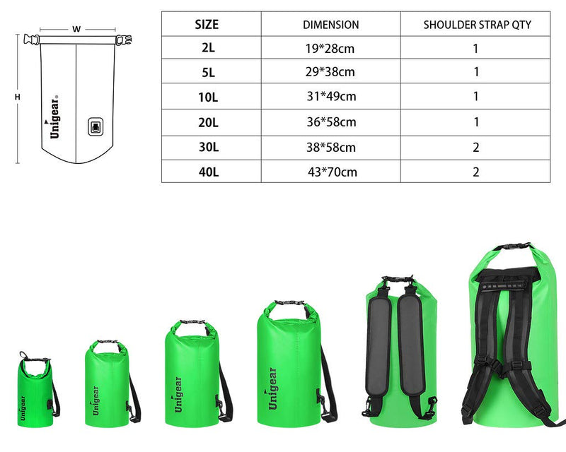 [AUSTRALIA] - Unigear Dry Bag Waterproof, Floating and Lightweight Bags for Kayaking, Boating, Fishing, Swimming and Camping with Waterproof Phone Case Green 5L 