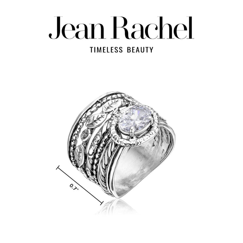 925 Sterling Silver Ring with White Cubic Zirconia CZ Oval Shape Prong, Multiple Bands Rich Stack Look, Hypoallergenic, Nickel and Lead-free, Artisan Handcrafted Designer collection, Made In Israel 5 - BeesActive Australia