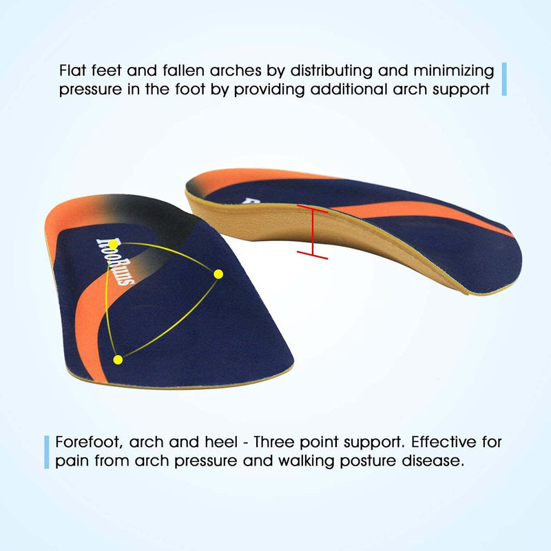 Orthotic Insoles, RooRuns 3/4 High Arch Support Insoles Shoe Inserts for Flat Feet, Plantar Fasciitis, Foot Arch, Feet Fatigue - Heel Cushion for Men, Woman, Deep Blue, Medium (6-9.5 UK) Medium (5.5-8 UK) - BeesActive Australia