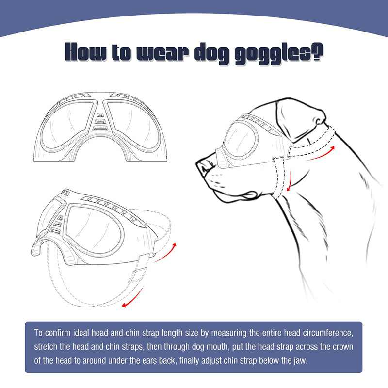 Namsan Soft Dog Goggles UV Protection Sunglasses Large Small-Medium Dogs Windproof Anti-Fog Sport Pet Glasses for Long Snout Dogs Eye Protective (Large)Silver Lens - BeesActive Australia