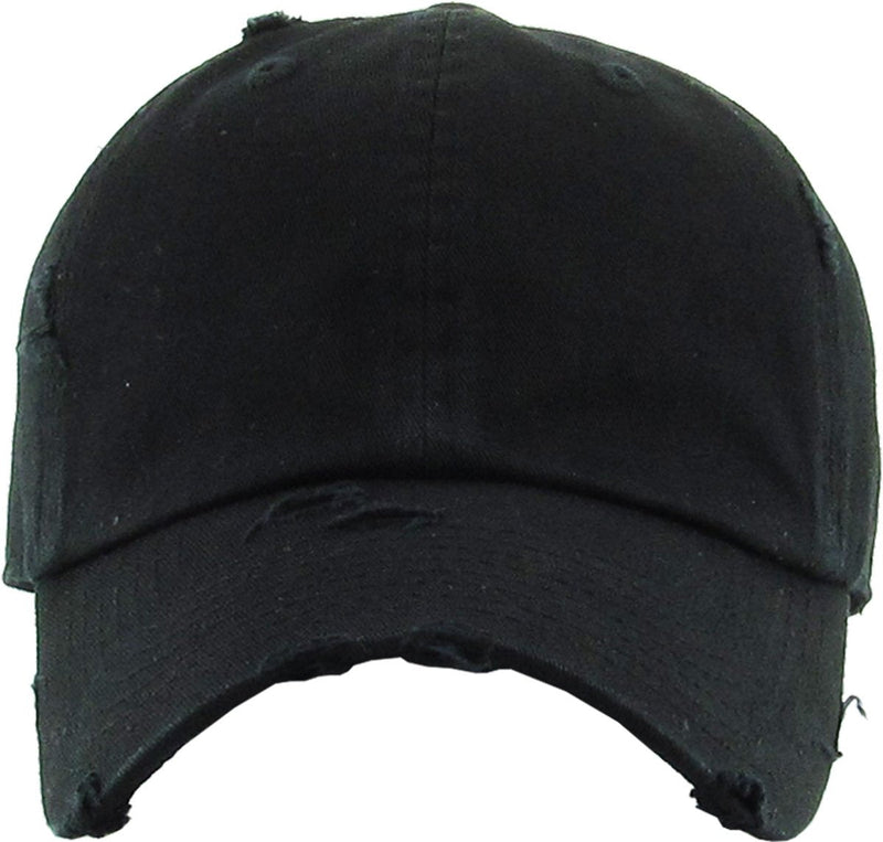 Vintage Washed Distressed Cotton Dad Hat Baseball Cap Adjustable Polo Trucker Unisex Style Headwear One Size Black - BeesActive Australia