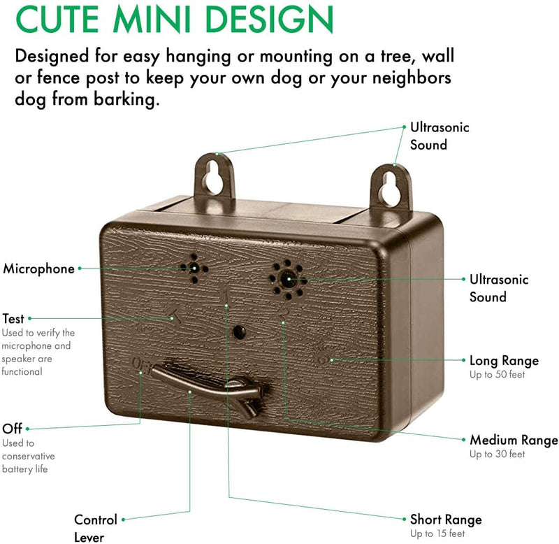 Elekhom Outdoor Bark Control Device, Ultrasonic Stop Barking, Sonic Bark Deterrents Dog Silencer Bark Box for Small Medium Large Dogs Brown - BeesActive Australia