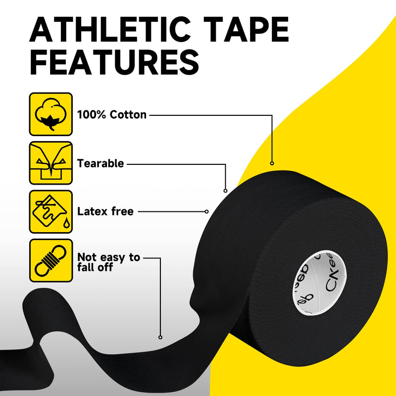 CKeep Athletic Tape, 45ft Per Roll, Easy to Tear and No Residue, Sport Tape for Strains and Sprains, Hypoallergenic and Breathable (4 Black) 4 Rolls - BeesActive Australia