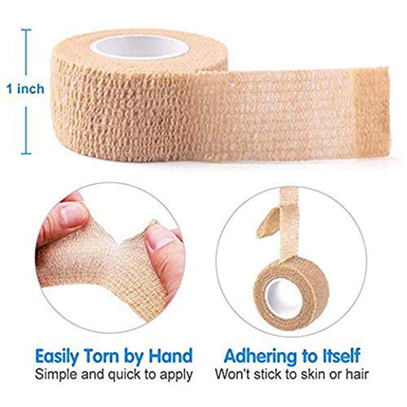 12 Pieces Adhesive Bandage Wrap Stretch Self-Adherent Tape for Sports, Wrist, Ankle, 5 Yards Each (1 Inch, Skin Color) - BeesActive Australia