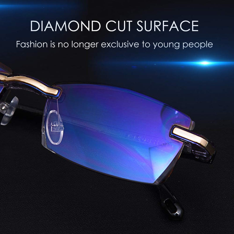LUFF Reading Glasses Hd Anti-Blue Diamond Cut Edge Frameless Reading Glasses Blue 1.0x - BeesActive Australia
