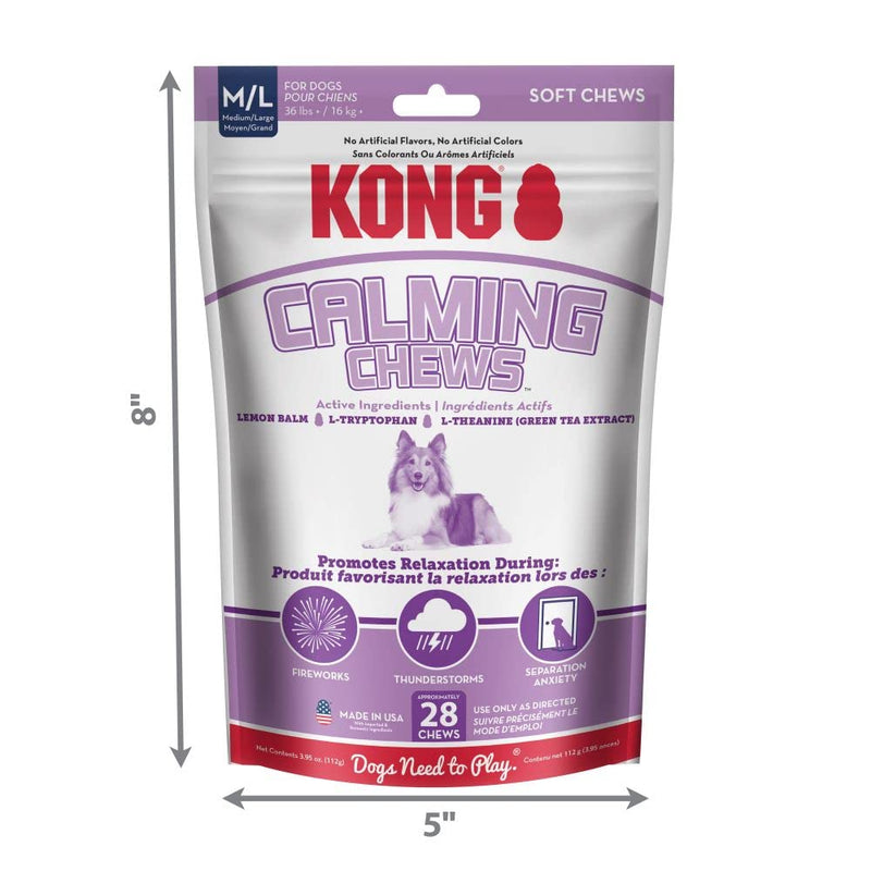KONG - Calming Chews 28 Pieces - Natural Soft and Chewy Dog Calming Treats for Anxiety, Stress & Separation, Fireworks and Thunderstorms Aid & Relief - for Medium/Large Dogs Greater Than 36 lbs - BeesActive Australia