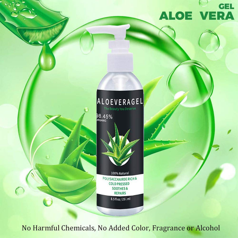 Aloe Vera Gel, Pure Natural From Organic Aloe Plant, Durable Moisturizing Hydrating Soothing, After Sun Repair Face Skin Hair Care, Sunburn Relief Body Lotion Cold-pressed and No Sticky - 8.5 fl.oz - BeesActive Australia