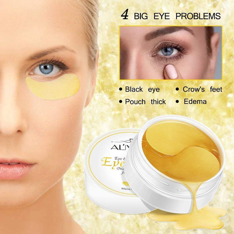 24K Gold Under Eye Mask(30 pairs), Under Eye Patches for Dark Circles, Anti Wrinkle Treatment, Under Eye Gel Pads, Eye Mask for Puffy Eyes- Hydrating - BeesActive Australia