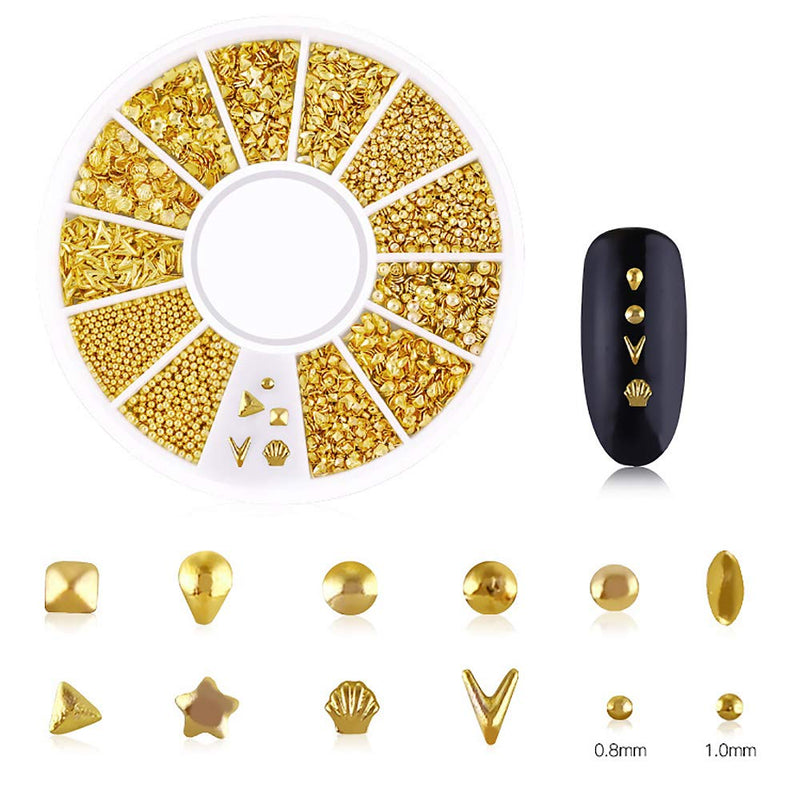 WOKOTO 6 Boxes Gold Metal Nail Studs Rose Star Moon Feather Nail Charm Kit 3D Nail Art Jewelry Decoration With 1Pc Tweezers And Picker Pencil KIT3 - BeesActive Australia