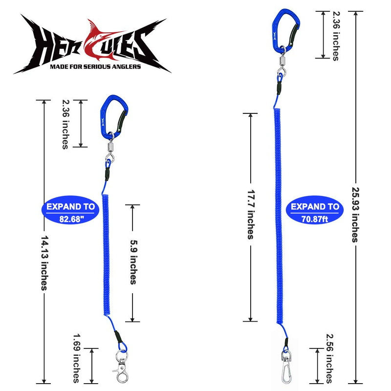 HERCULES M4 Heavy Duty Fishing Lanyard, Coiled Lanyard for Fishing, Rods, Pliers, Boating, Paddles, Kayak Pack of 2 Blue (17.7" Plus, 5.9") - BeesActive Australia