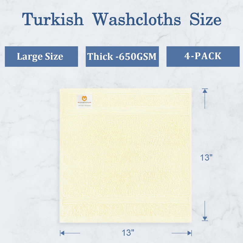 VOOVA & MOVAS Wash Cloths for Your Face and Body,4 Pack (13x13 Inches 650GSM),Yellow Washcloths - 4PC Yellow - BeesActive Australia