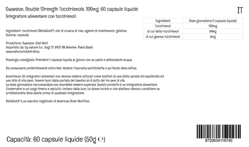 Swanson, Tocotrienols, Double Strength, Vitamin E, 60 Liquid Capsules, High Dose, Lab-Tested, Gluten Free, Non-GMO - BeesActive Australia