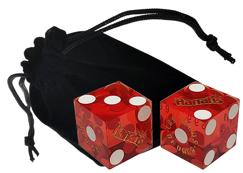 Harrah's Las Vegas Casino Table-Played 19mm Matching Serial Numbers Craps Dice Red Polished with Pouch (Set of 2 Dice (Dice Pair)) Set of 2 Dice (Dice Pair) - BeesActive Australia