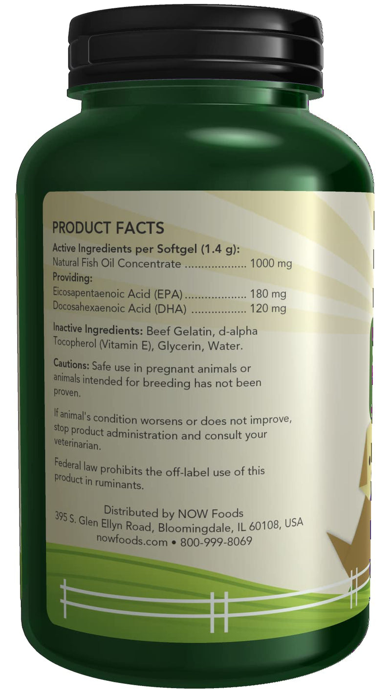 NOW Pet Health, Omega 3 Supplement, Formulated for Cats & Dogs, NASC Certified, 180 Softgels - BeesActive Australia