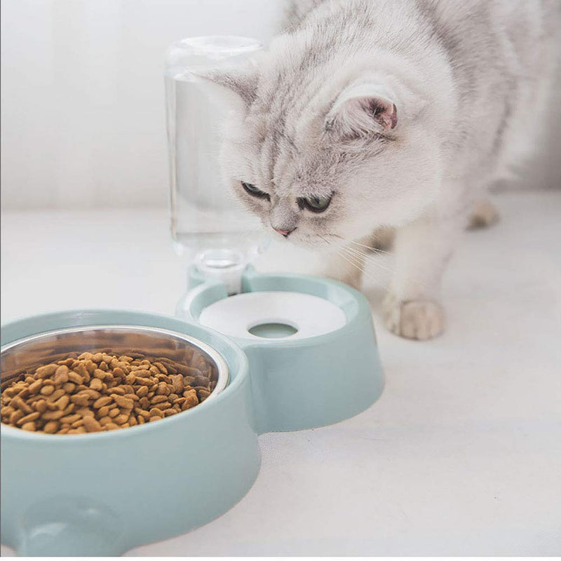 Love Dream Double Cat Water Food Bowls, Stainless Steel Removeable Dog Bowl, Pets Feeder Bowl and Automatic Water Dispenser for Small Medium Dogs Cats Blue - BeesActive Australia