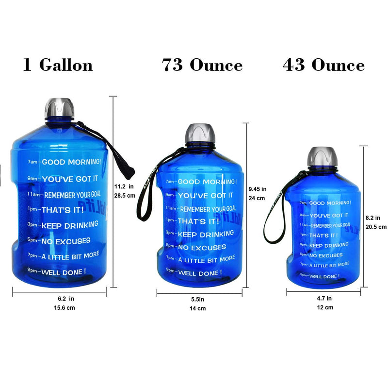 BuildLife 1 Gallon Water Bottle Motivational Fitness Workout with Time Marker/Drink More Daily/Clear BPA-Free/Large 128OZ /73OZ /43OZ Capacity Blue - BeesActive Australia