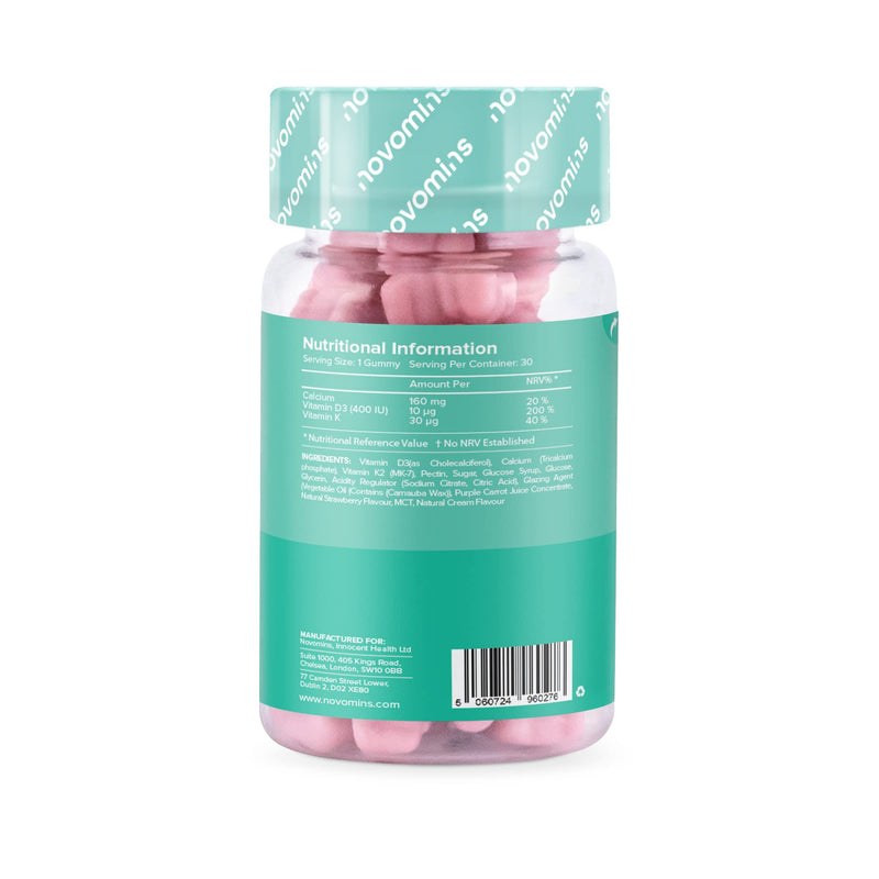 Calcium Gummies for Kids - Healthy Bones & Teeth - Vegetarian - 1 Month Supply � Chewable Childrens Calcium Supplement � 30 Chewable Kids Vitamins � Infused with Vitamin D & K2- by Novomins - BeesActive Australia