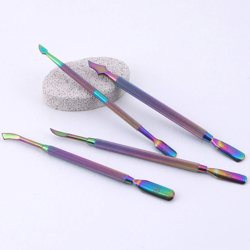 Dr.Pedi Cuticle Nipper Kit Nail Cleaner Tool Nail Cuticle Pusher Stainless Steel Double Ended Manicure Pedicure Kit in Storage Tin Box Nail Art Remover Tools 4 PCS, Color Gradient - BeesActive Australia