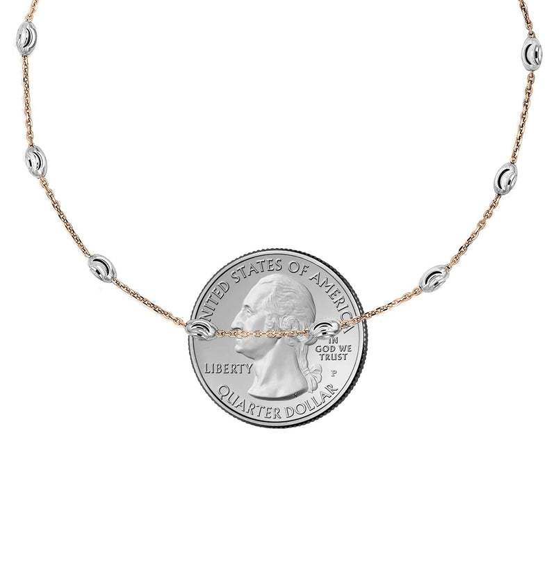 Savlano 18K Gold Plated Over 925 Sterling Silver Station Oval Moon Bead Anklet Chain For Women & Girls. Silver, Gold, Rose Gold - Made in Italy Comes With a Gift Box 9 Inches Two Tone Rose Gold - BeesActive Australia