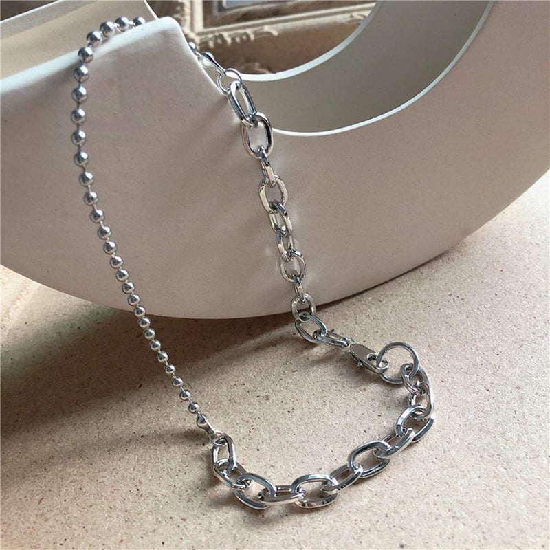 Xerling Eboys Egirls Silver Stitching Link and Beads Chain Necklace Chunky Choker Punk Hip Hop Unisex Jewelry for Men Women - BeesActive Australia