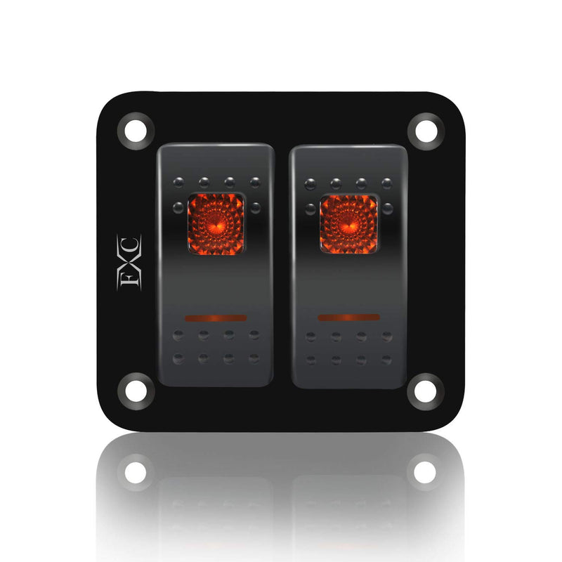 [AUSTRALIA] - FXC Rocker Switch Aluminum Panel 2 Gang Toggle Switches Dash 5 Pin ON/Off 2 LED Backlit for Boat Car Marine 