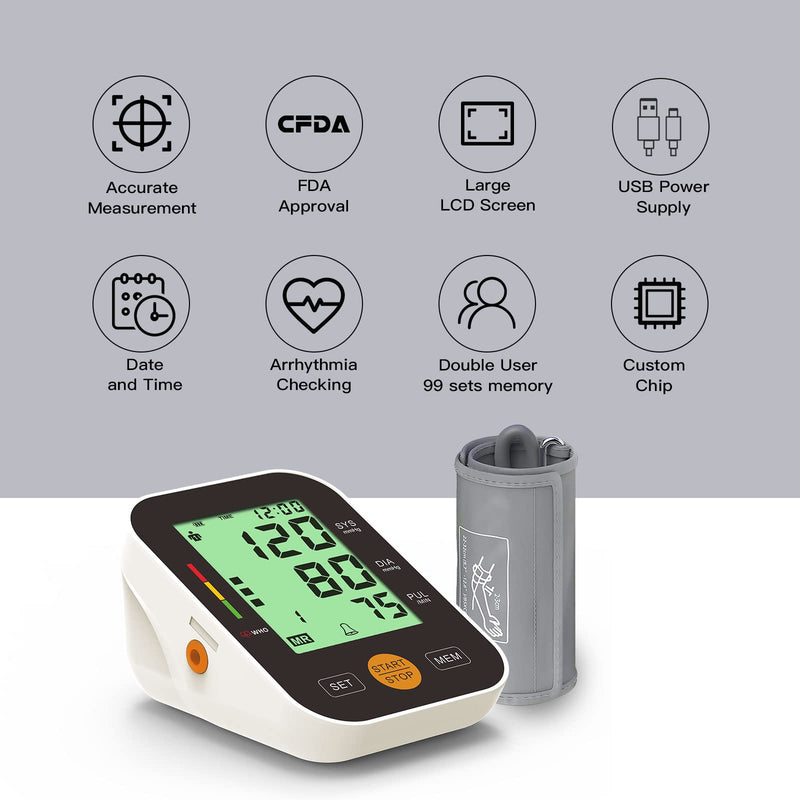 Blood Pressure Monitors Upper Arm,PANACARE Automatic Blood Pressure Machine 4.2'' Large Display with Backlight/Arrhythmia/Adjustable Large Cuff 22-42cm/ 2 Users,Accurate Digital Blood Pressure Monitor A-black - BeesActive Australia