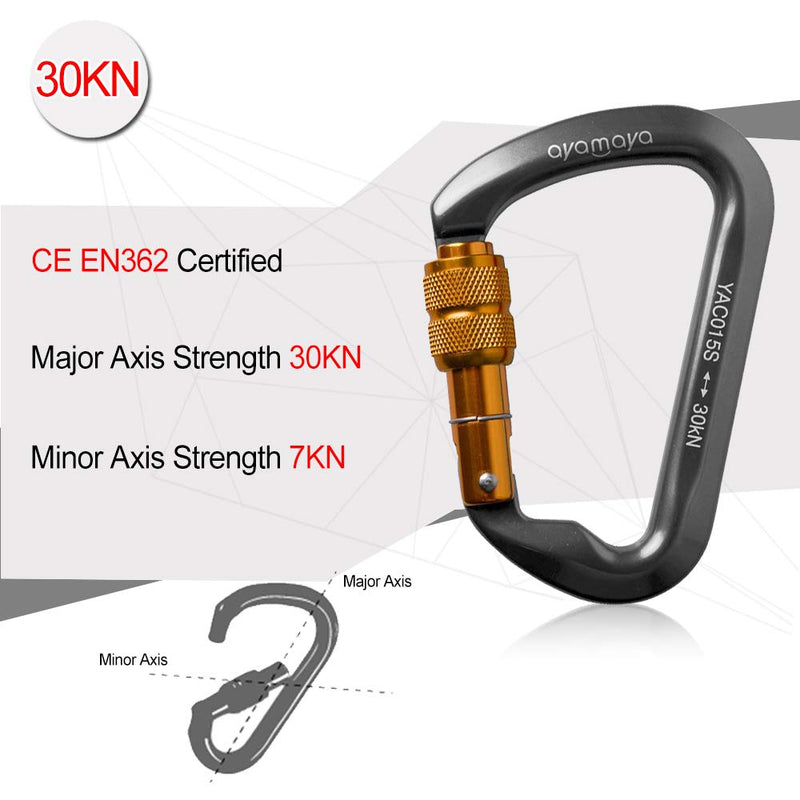 ayamaya 30kn Climbing Carabiner Aluminum Locking Carabiner D Shape Screwgate Carabiner Hook Screw Gate Lock Caribiner Clips Sport Tools Outdoor Gifts for Men Women Grey - BeesActive Australia