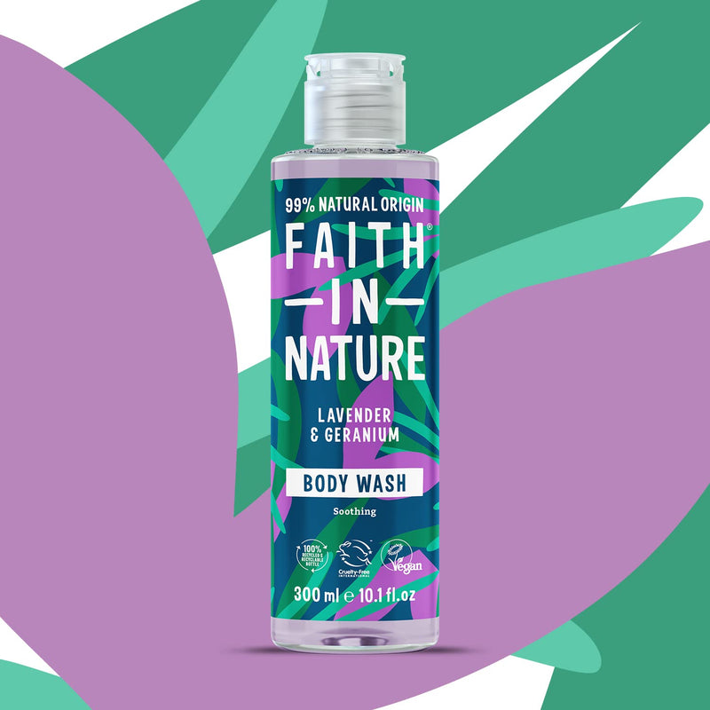 Faith In Nature 300 ml Natural Lavender and Geranium Body Wash, Nourishing, Vegan and Cruelty Free, No SLS or Parabens - BeesActive Australia