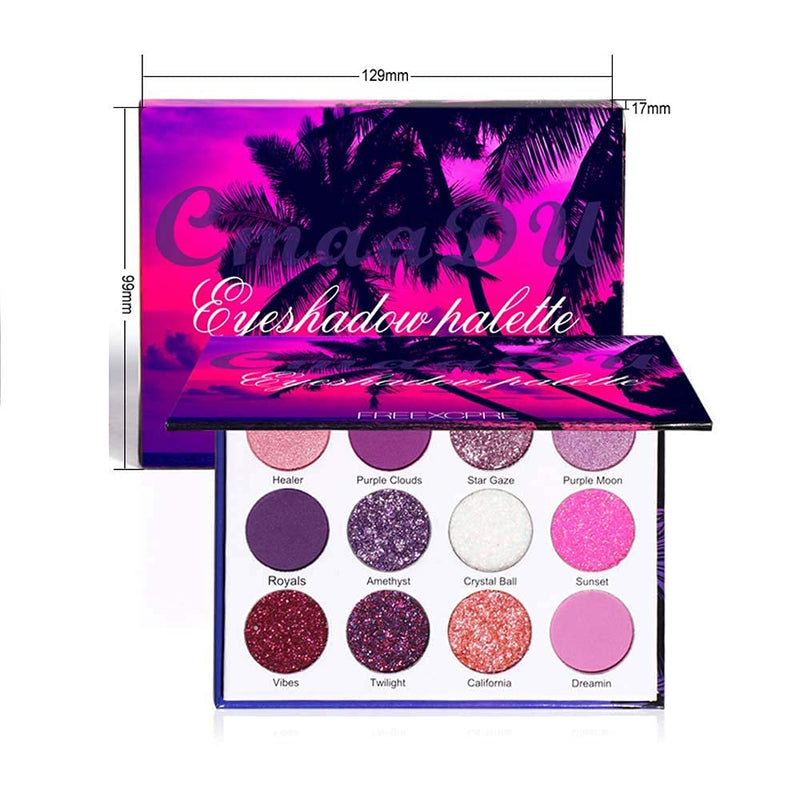 Kilshye Glitter Eyeshadow Palette Set Matte Eye Shadow Blend 12 Color High Pigmented Eyeshadows Makeup Purple Shimmer Eyes Cosmetics Gift for Women and Girls - BeesActive Australia